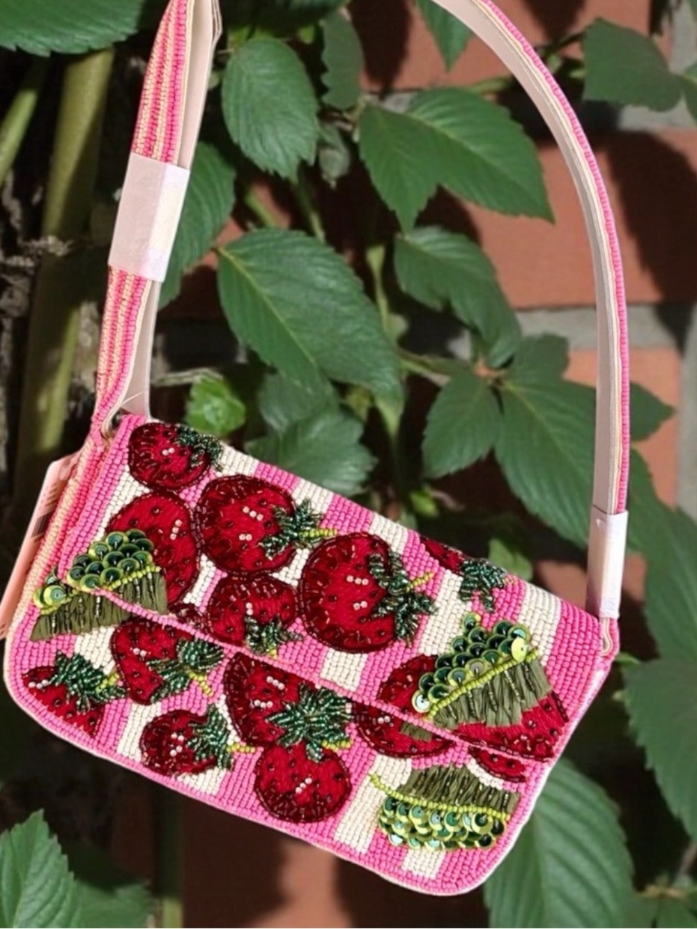 Anthropologie The Fiona Beaded  Bag: Food & Drink Edition, Strawberry Craze
